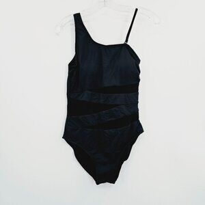 Tempt Me One Piece Swimsuit M Black 1 Shoulder Sheer Mesh Cutout Padded Bust New